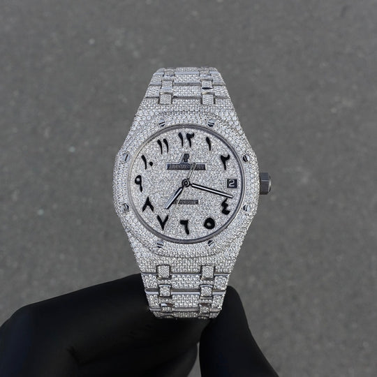 Audemars piguet royal oak full iced, Arabic dial 41mm automatic. Lab grown diamond full set