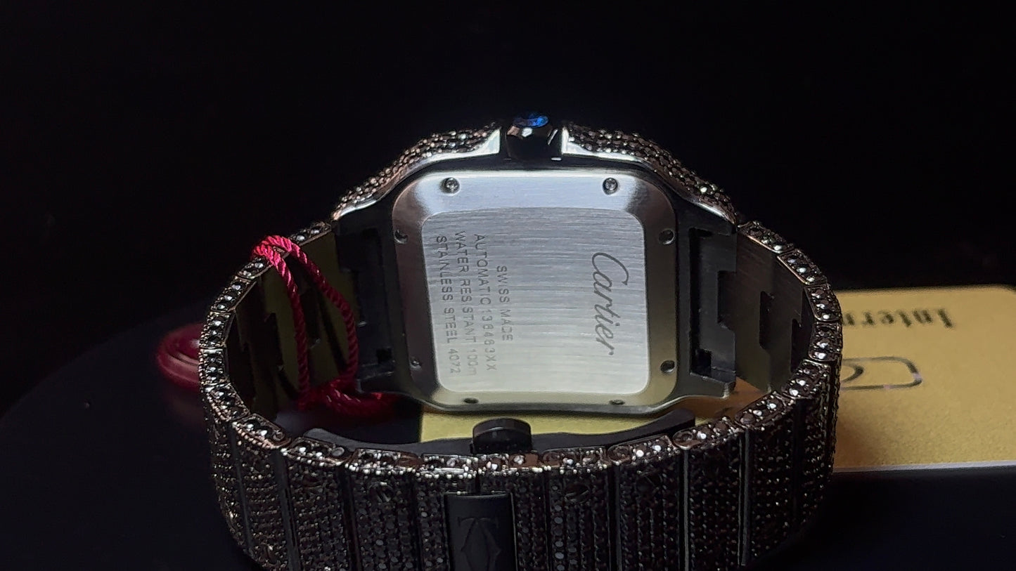 Cartier Santos xl full black iced, 41mm automatic, lab grown black diamonds
Full set