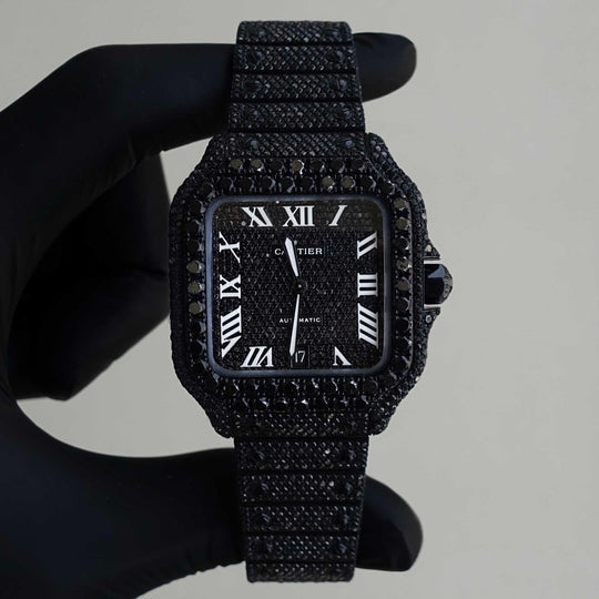 Cartier Santos xl full black iced, 41mm automatic, lab grown black diamonds 
Full set