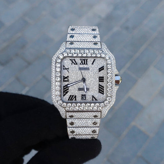Cartier Santos XL Full iced 41mm automatic, lab grown diamond 
Full set