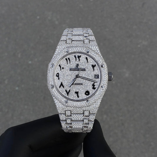 Audemars piguet royal oak full iced, Arabic dial 41mm automatic. Lab grown diamond full set