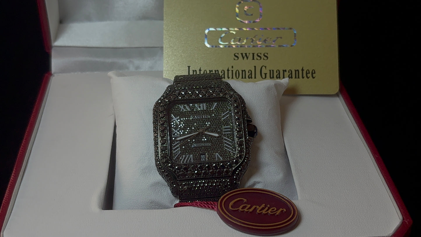 Cartier Santos xl full black iced, 41mm automatic, lab grown black diamonds 
Full set