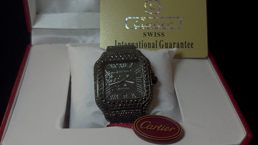Cartier Santos xl full black iced, 41mm automatic, lab grown black diamonds 
Full set