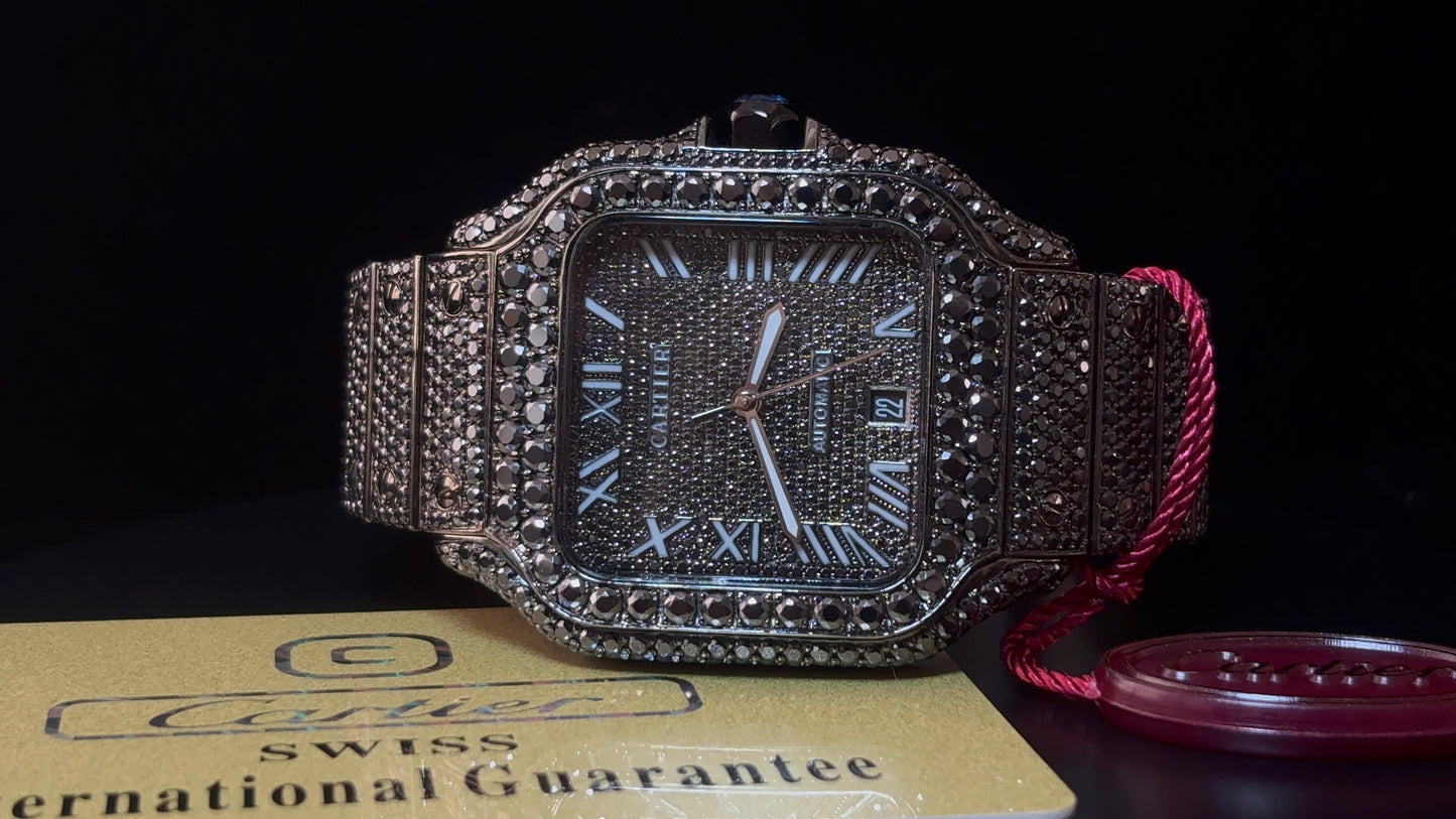 Cartier Santos xl full black iced, 41mm automatic, lab grown black diamonds 
Full set