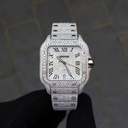 Cartier Santos XL Full iced small diamond 41mm automatic, lab grown diamond 
Full set