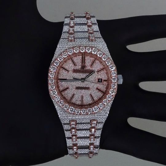 Audemars piguet royal oak two tone full iced with custom strap 41mm automatic. Lab grown diamond 
Full set