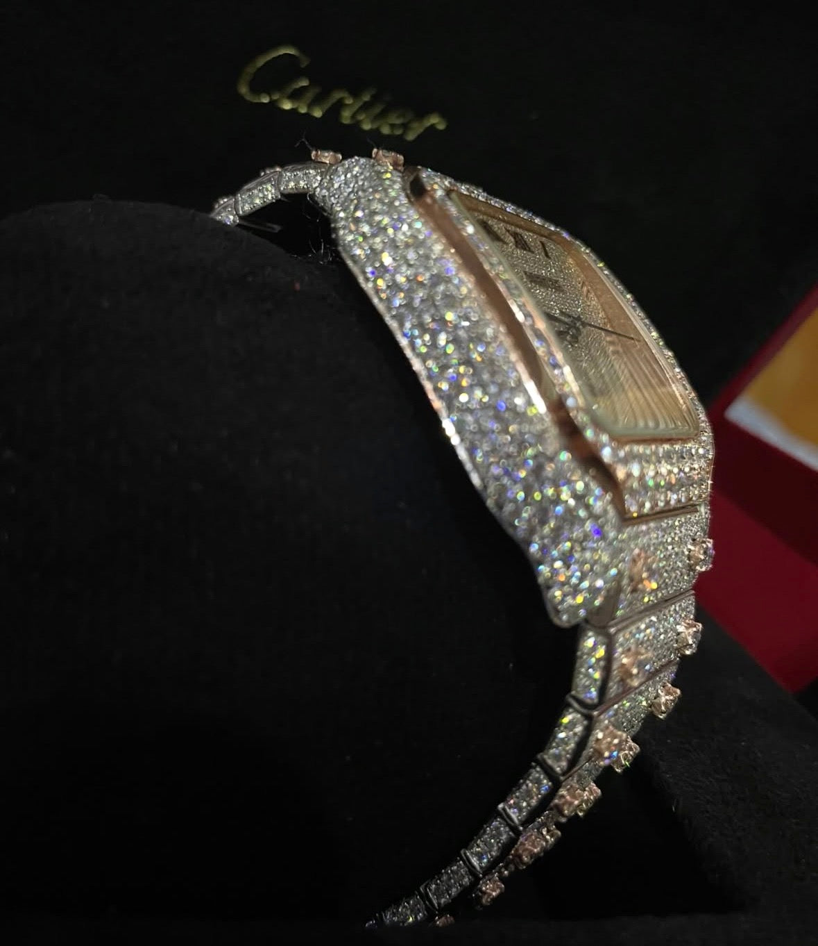 Cartier Santos XL Two tone Full iced 41mm automatic, custom strap, lab grown diamond 
Full set