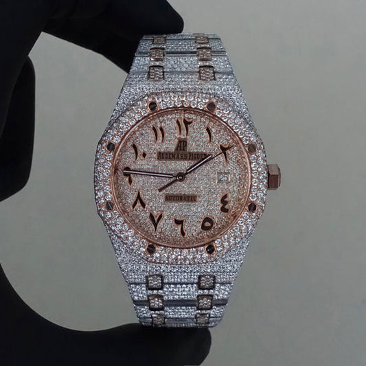 Audemars piguet royal oak two tone full iced, Arabic dial 41mm automatic. Lab grown diamond full set